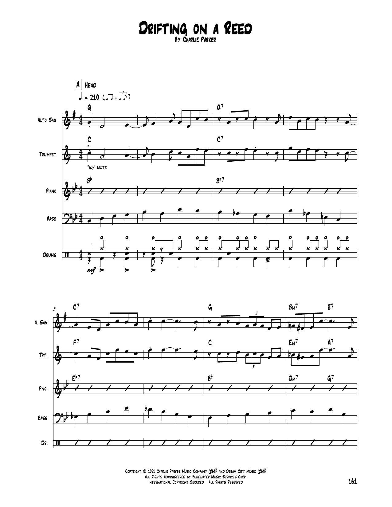 Charlie Parker Drifting On A Reed sheet music notes and chords arranged for Transcribed Score