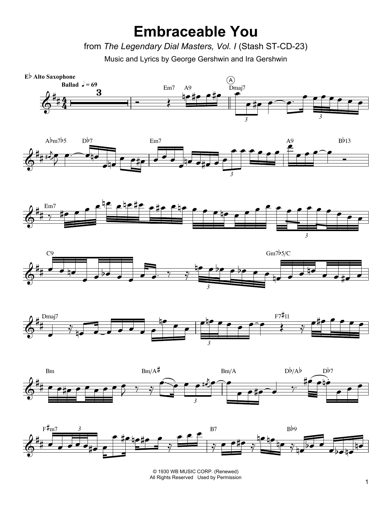 Charlie Parker Embraceable You sheet music notes and chords arranged for Alto Sax Transcription