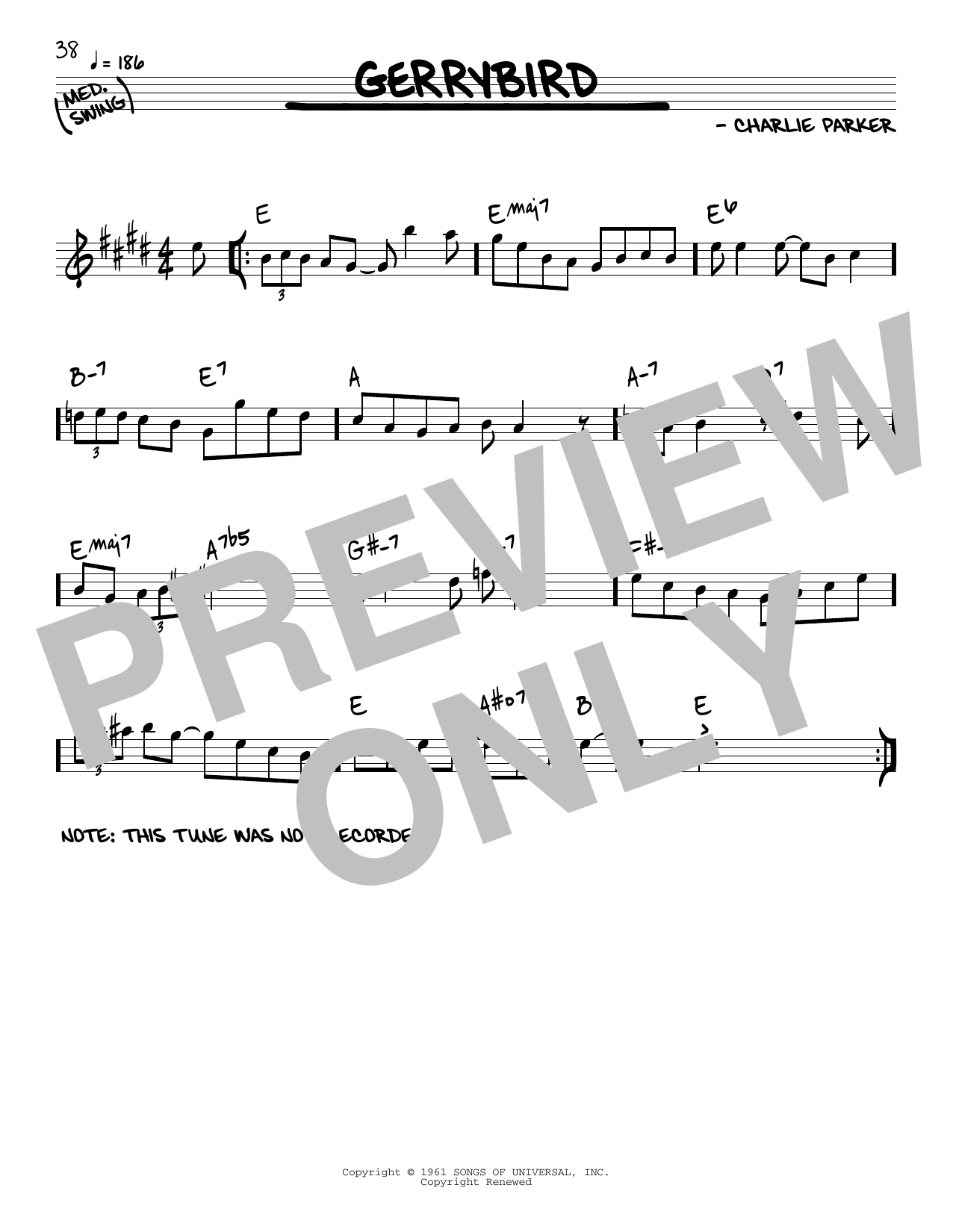Charlie Parker Gerrybird sheet music notes and chords arranged for Real Book – Melody & Chords