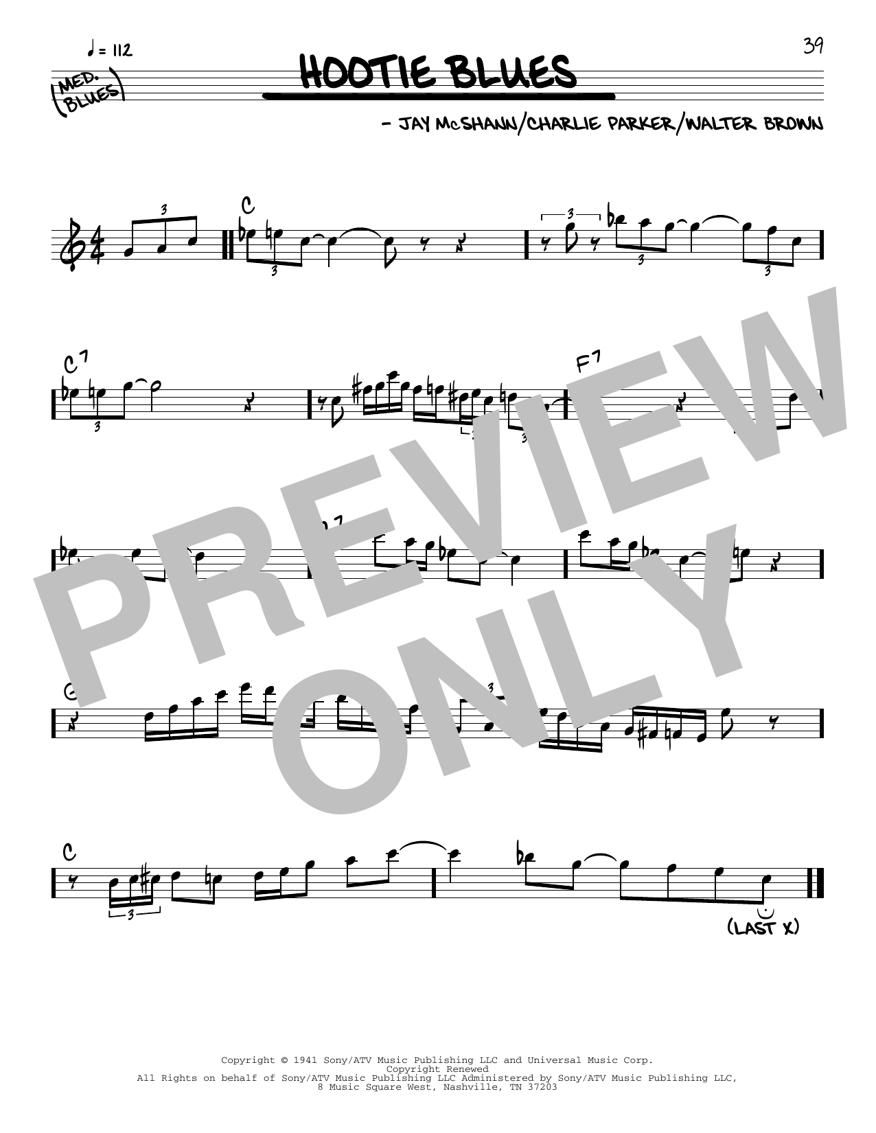 Charlie Parker Hootie Blues sheet music notes and chords arranged for Real Book – Melody & Chords