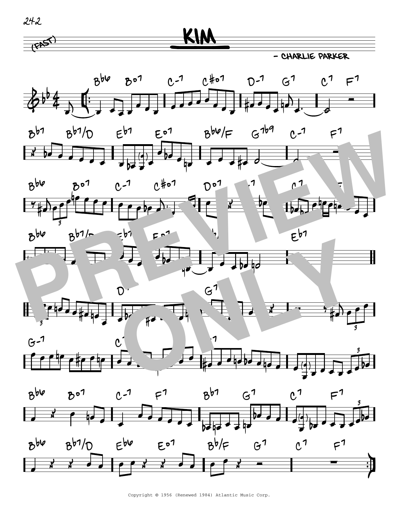 Charlie Parker Kim sheet music notes and chords arranged for Transcribed Score