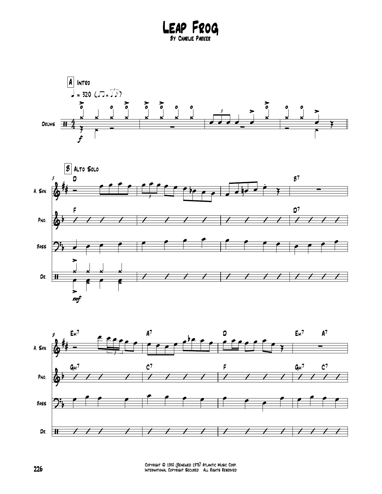Charlie Parker Leap Frog sheet music notes and chords arranged for Transcribed Score
