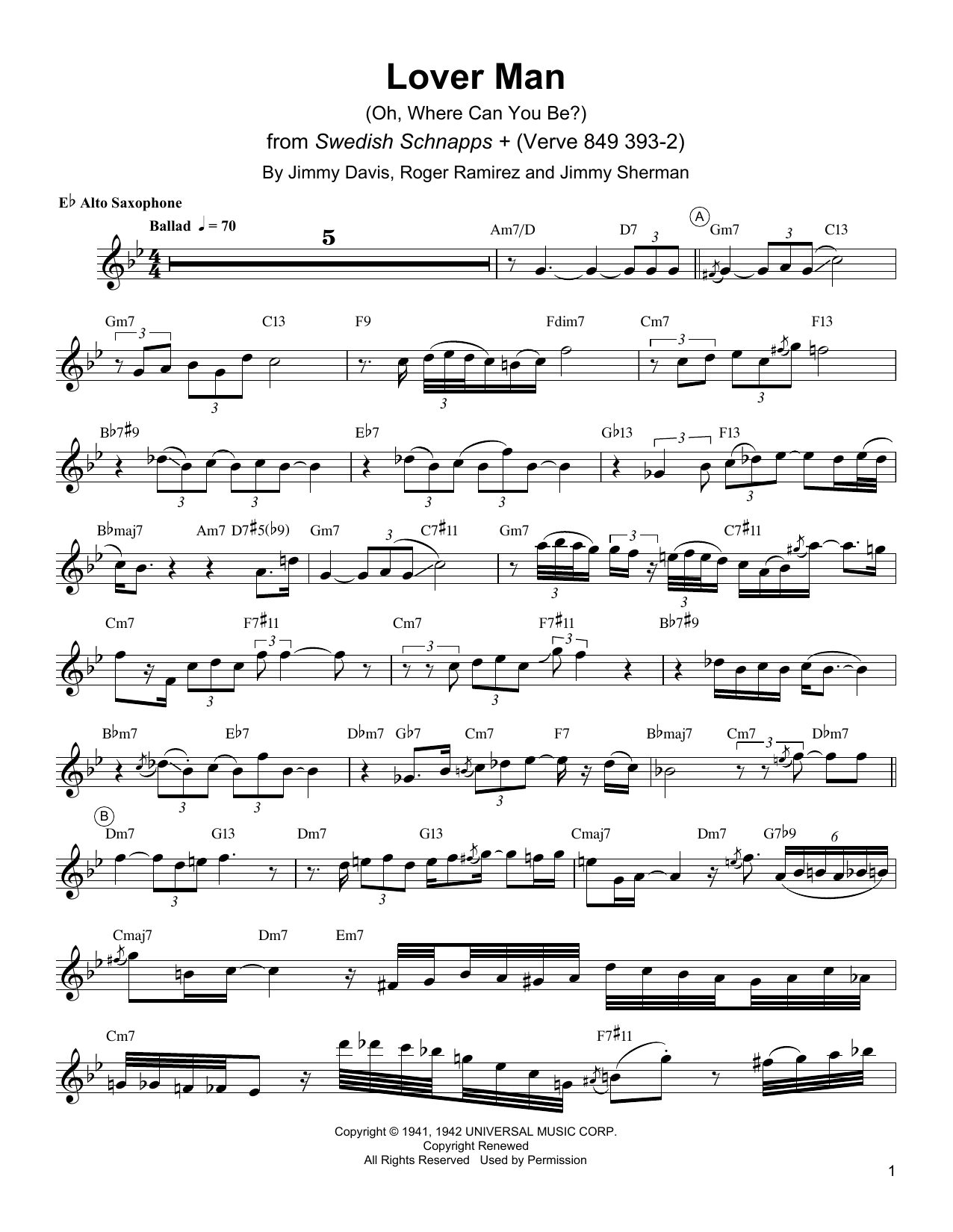 Charlie Parker Lover Man (Oh, Where Can You Be?) sheet music notes and chords arranged for Alto Sax Transcription
