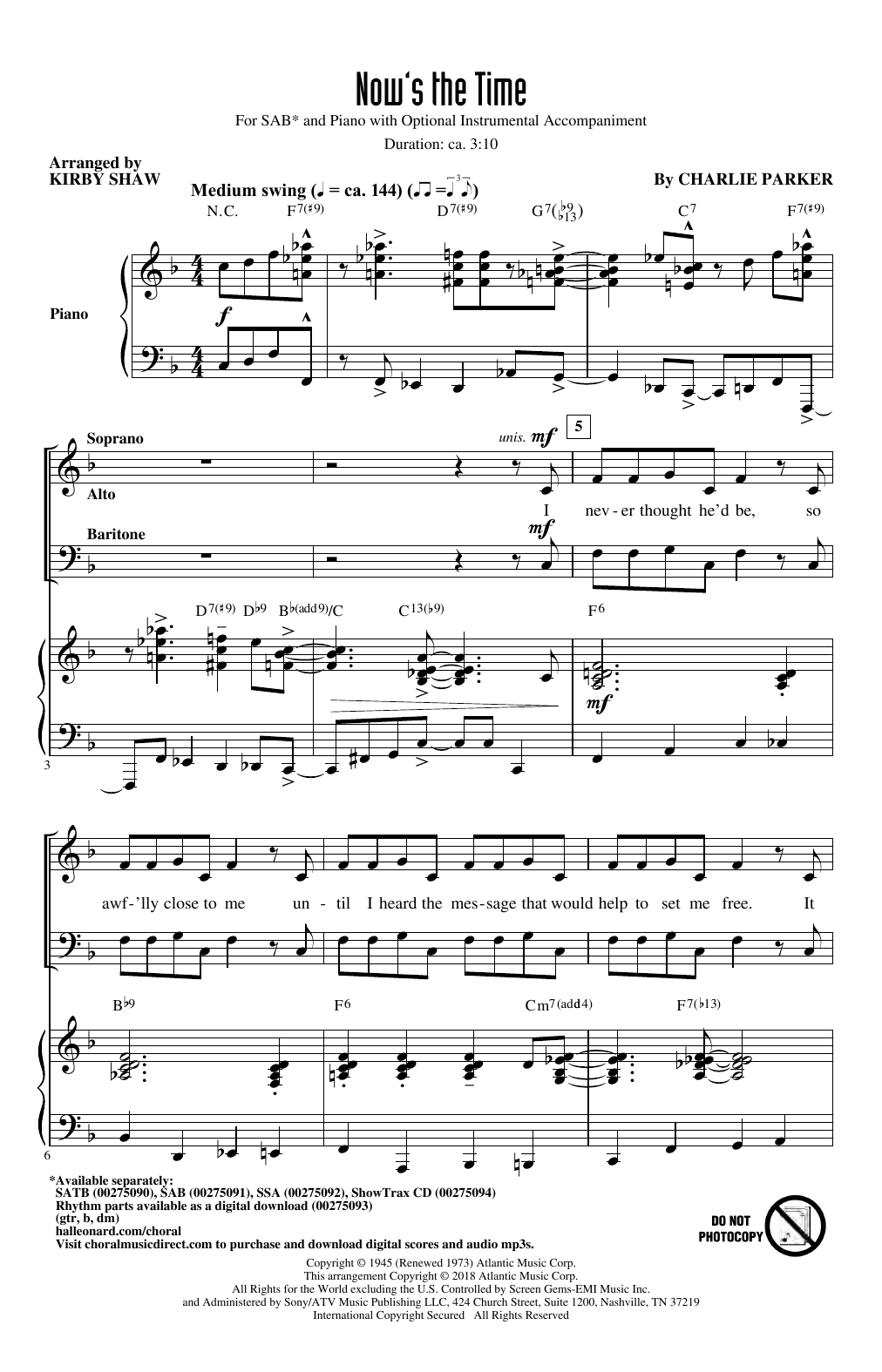 Charlie Parker Now's The Time (arr. Kirby Shaw) sheet music notes and chords arranged for SATB Choir