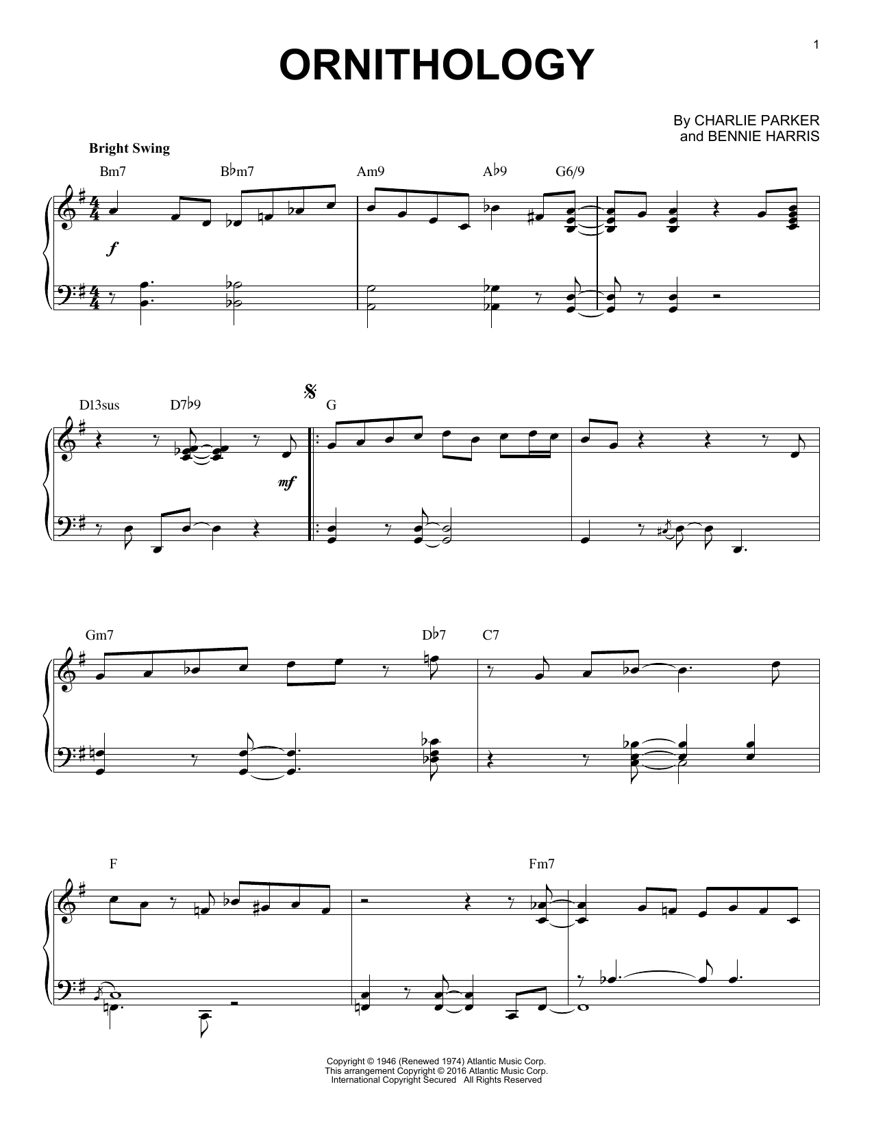 Charlie Parker Ornithology (arr. Brent Edstrom) sheet music notes and chords arranged for Piano Solo