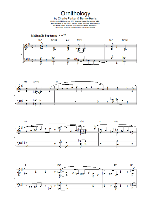 Charlie Parker Ornithology sheet music notes and chords arranged for Transcribed Score
