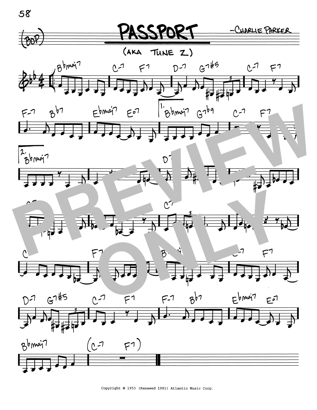 Charlie Parker Passport sheet music notes and chords arranged for Transcribed Score