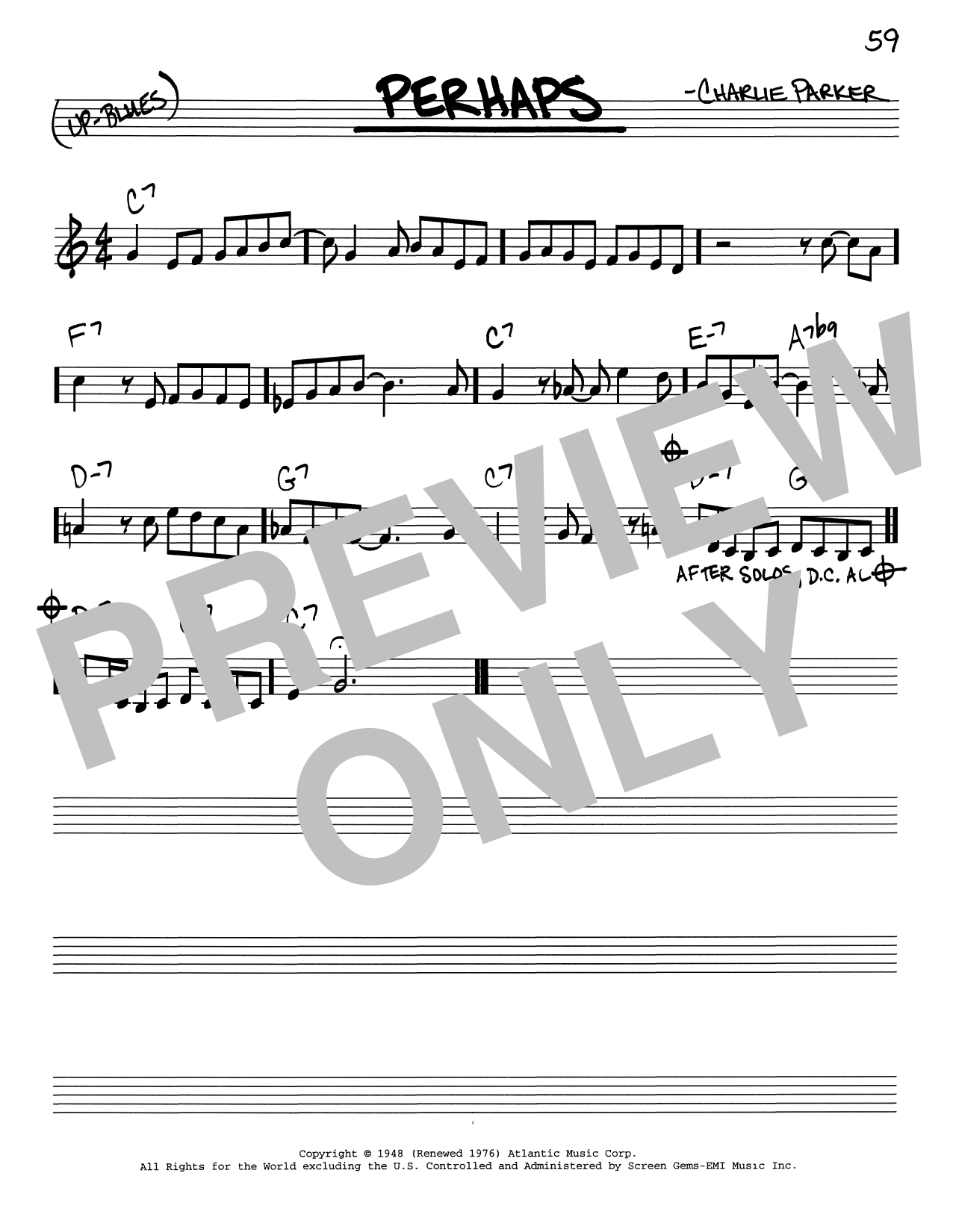 Charlie Parker Perhaps sheet music notes and chords arranged for Real Book – Melody & Chords – Eb Instruments