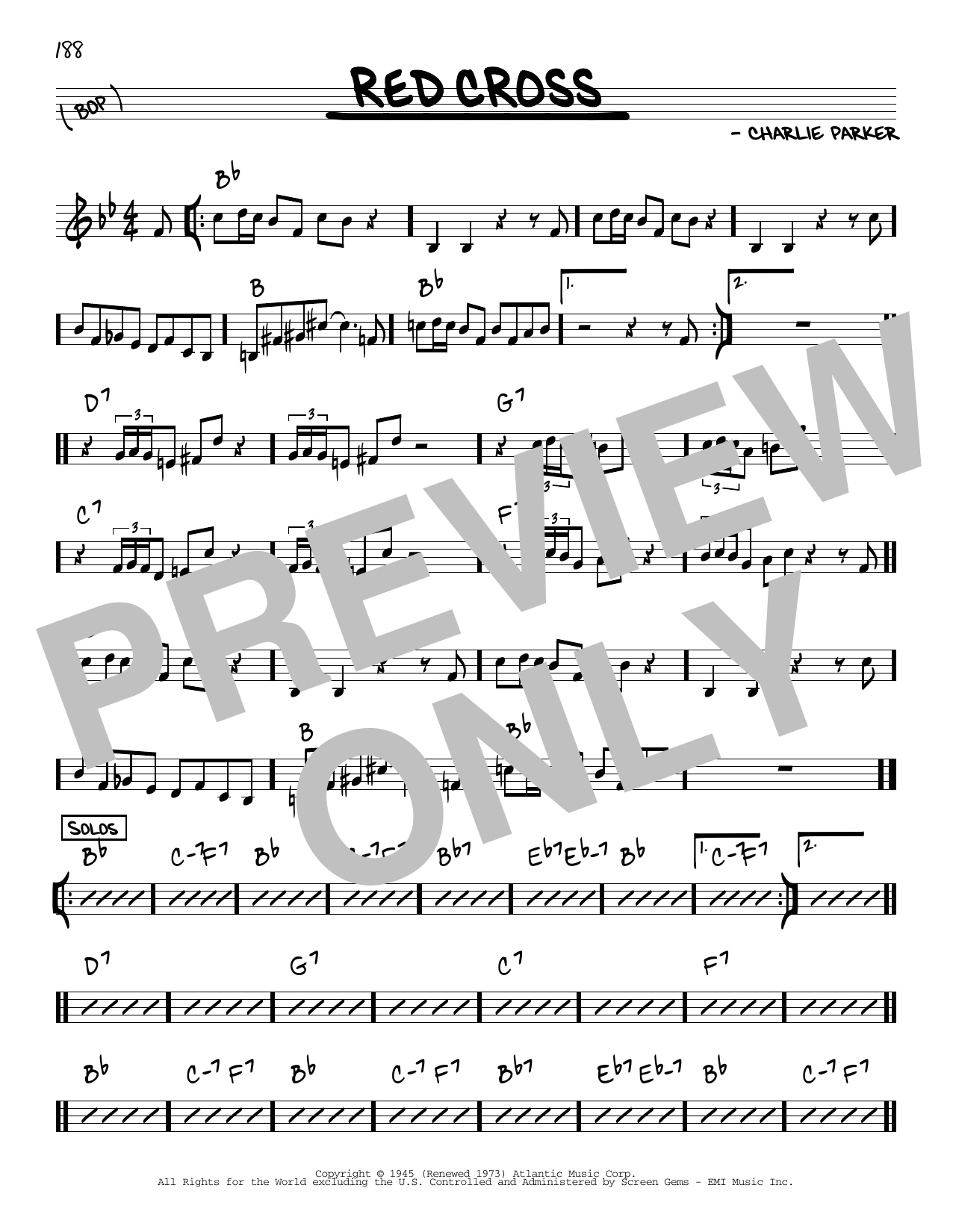 Charlie Parker Red Cross sheet music notes and chords arranged for Transcribed Score