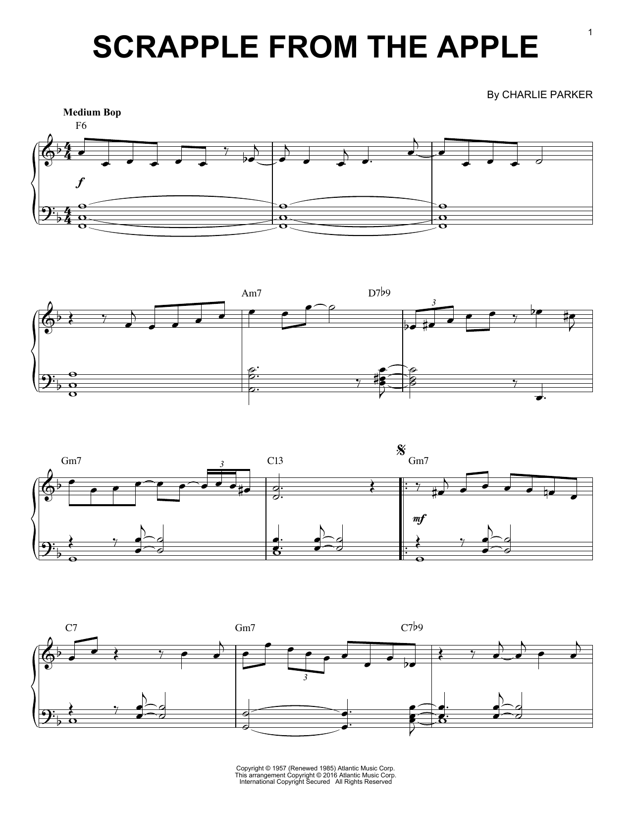 Charlie Parker Scrapple From The Apple (arr. Brent Edstrom) sheet music notes and chords arranged for Piano Solo