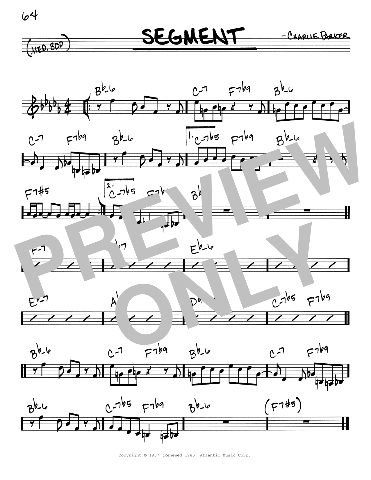 Charlie Parker Segment sheet music notes and chords arranged for Real Book – Melody & Chords – C Instruments