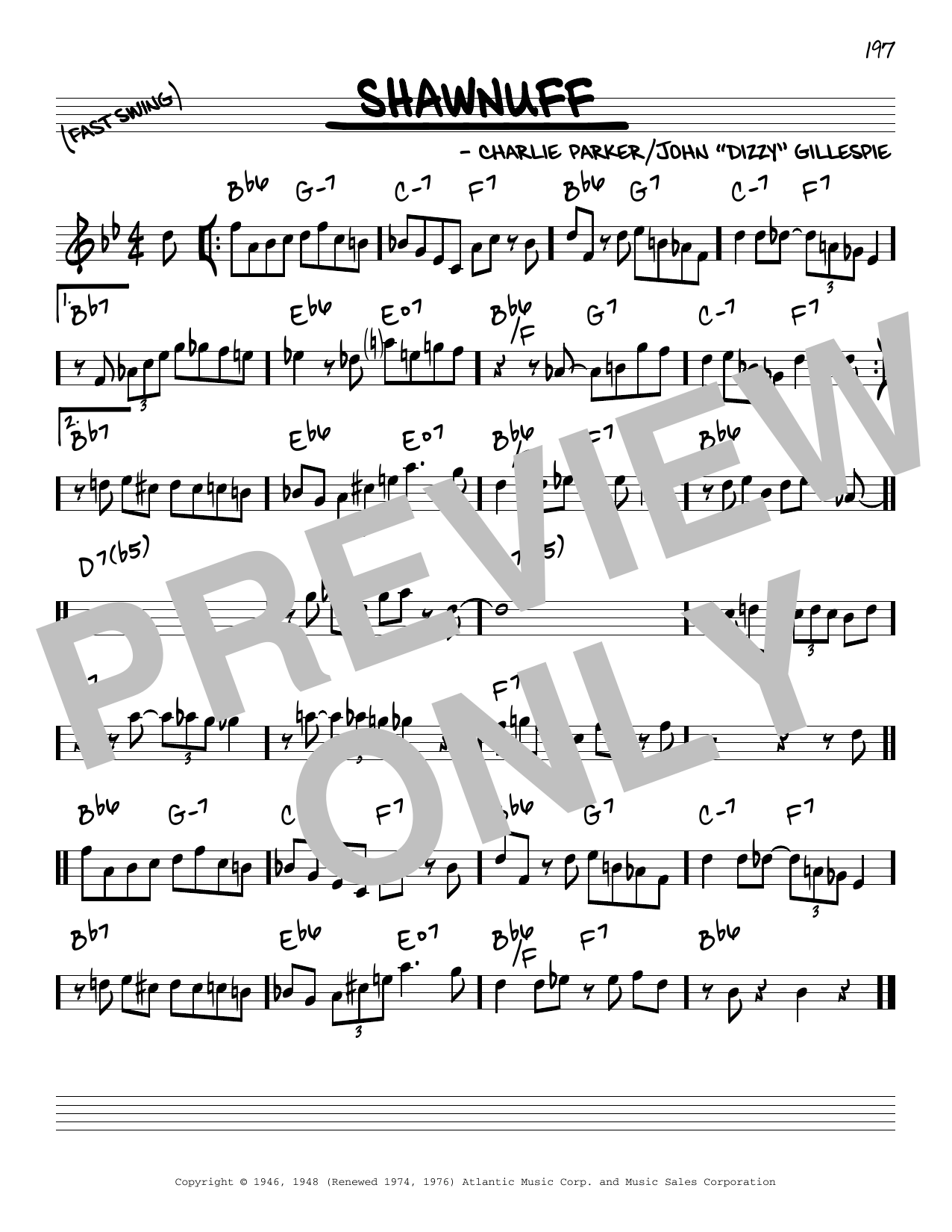 Charlie Parker Shawnuff sheet music notes and chords arranged for Transcribed Score