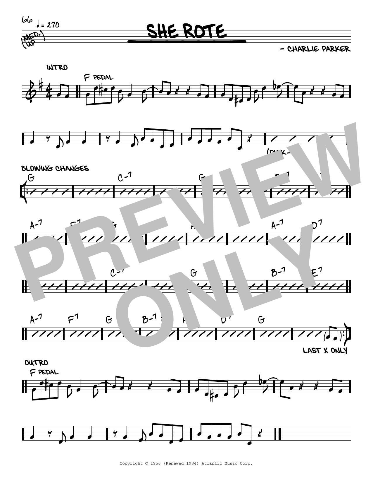 Charlie Parker She Rote sheet music notes and chords arranged for Real Book – Melody & Chords