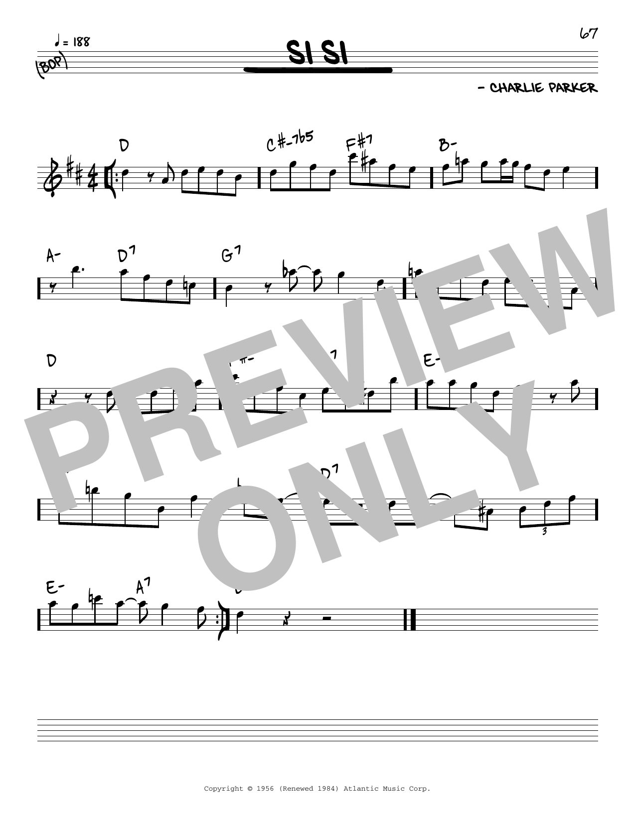 Charlie Parker Si Si sheet music notes and chords arranged for Real Book – Melody & Chords