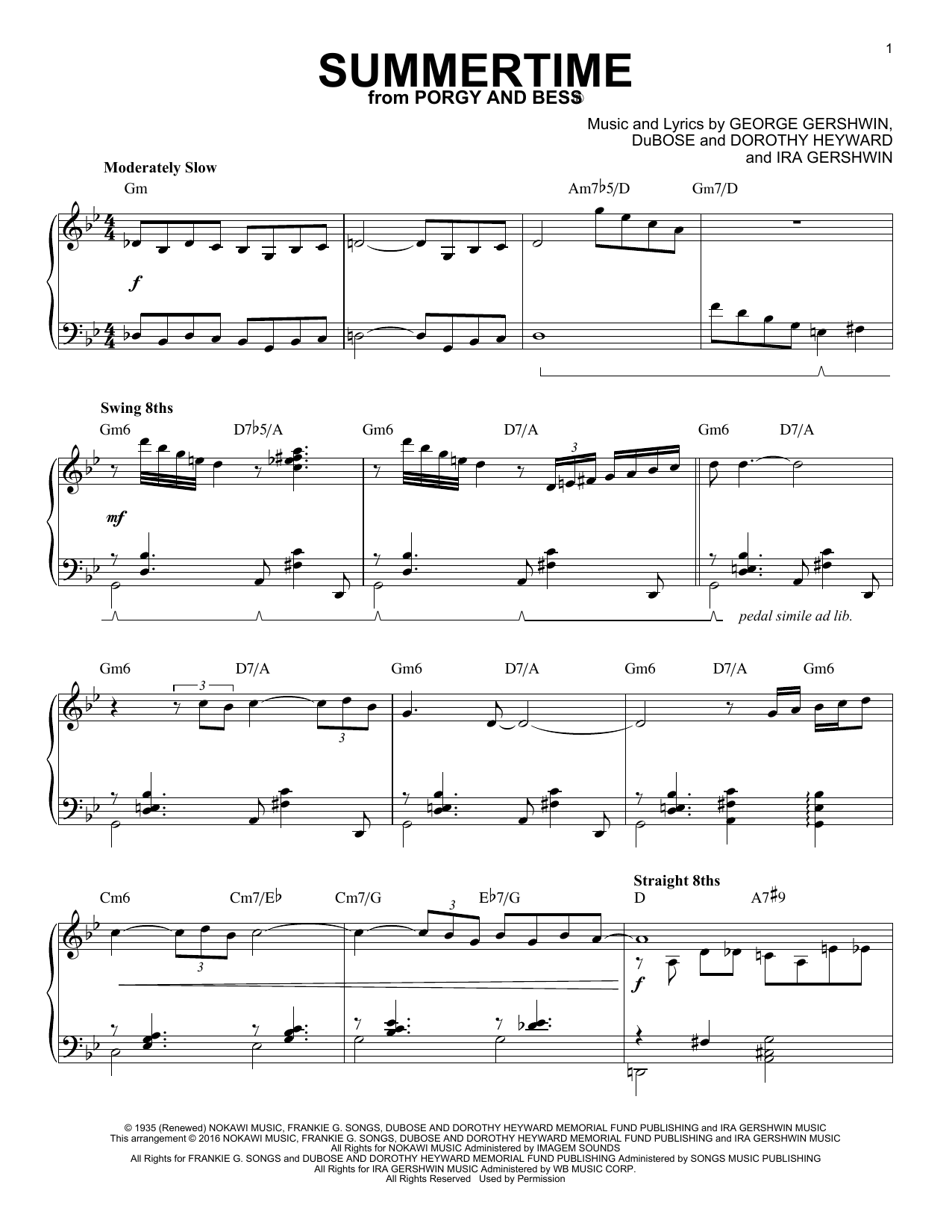 Charlie Parker Summertime (arr. Brent Edstrom) sheet music notes and chords arranged for Piano Solo
