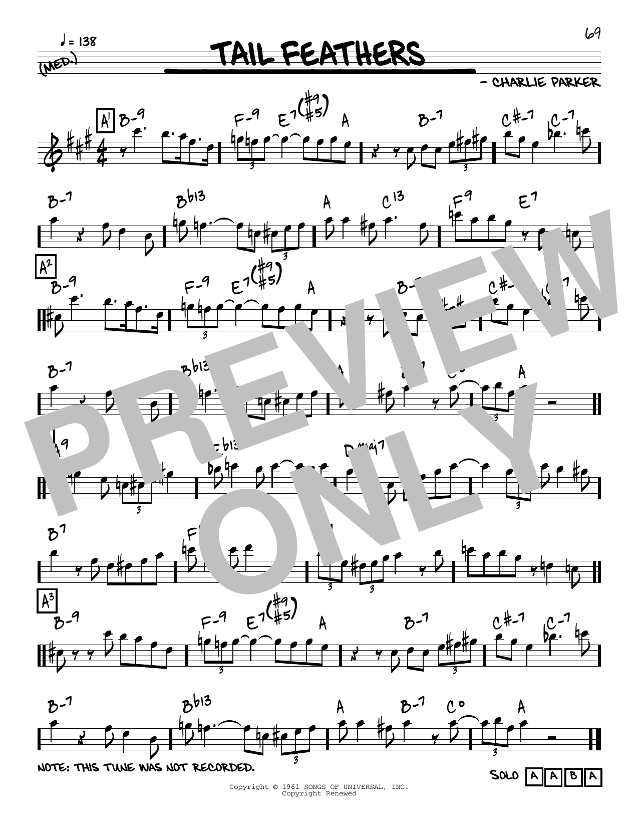 Charlie Parker Tail Feathers sheet music notes and chords arranged for Real Book – Melody & Chords