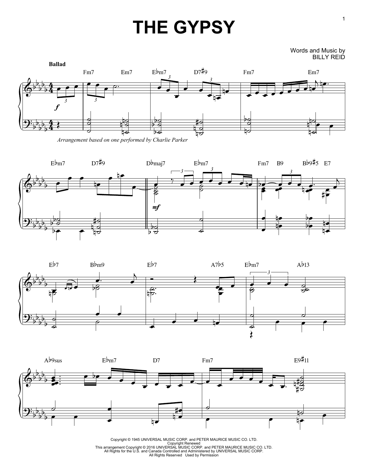 Charlie Parker The Gypsy (arr. Brent Edstrom) sheet music notes and chords arranged for Piano Solo