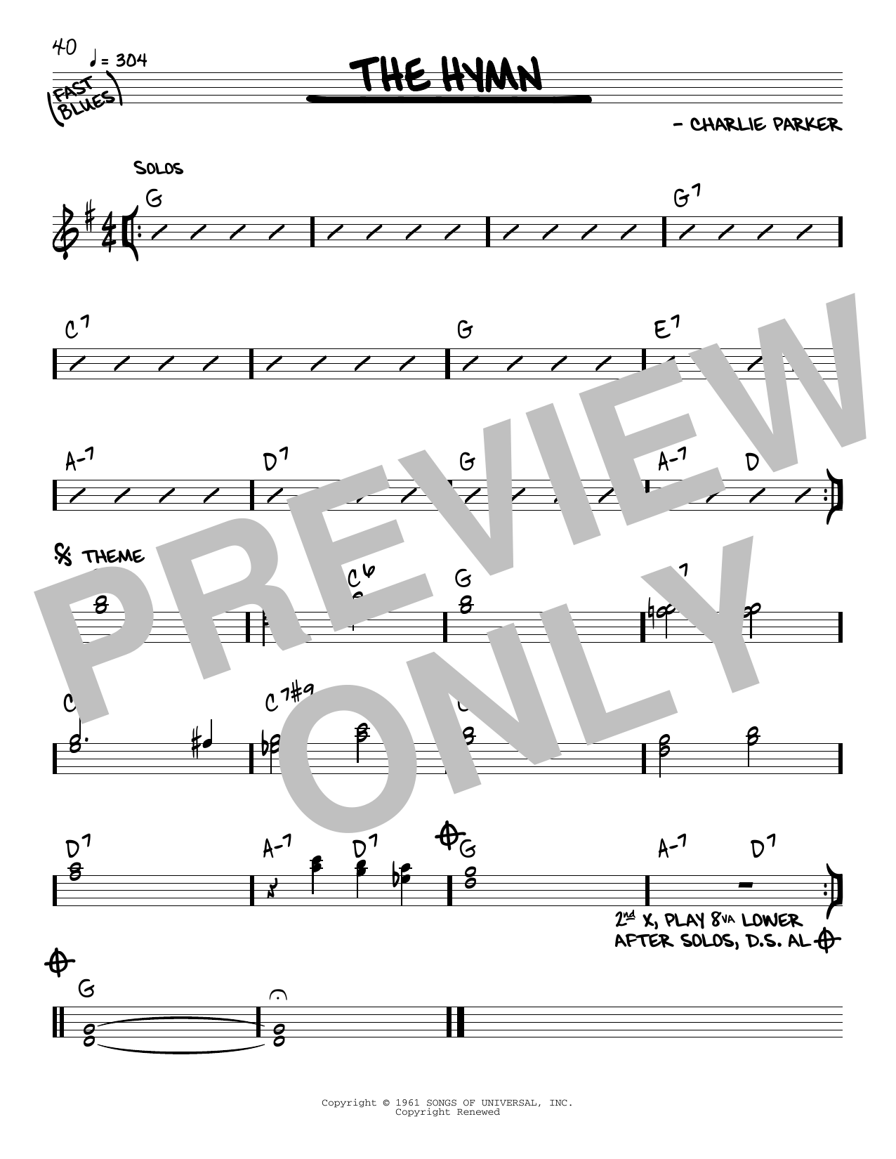 Charlie Parker The Hymn sheet music notes and chords arranged for Real Book – Melody & Chords