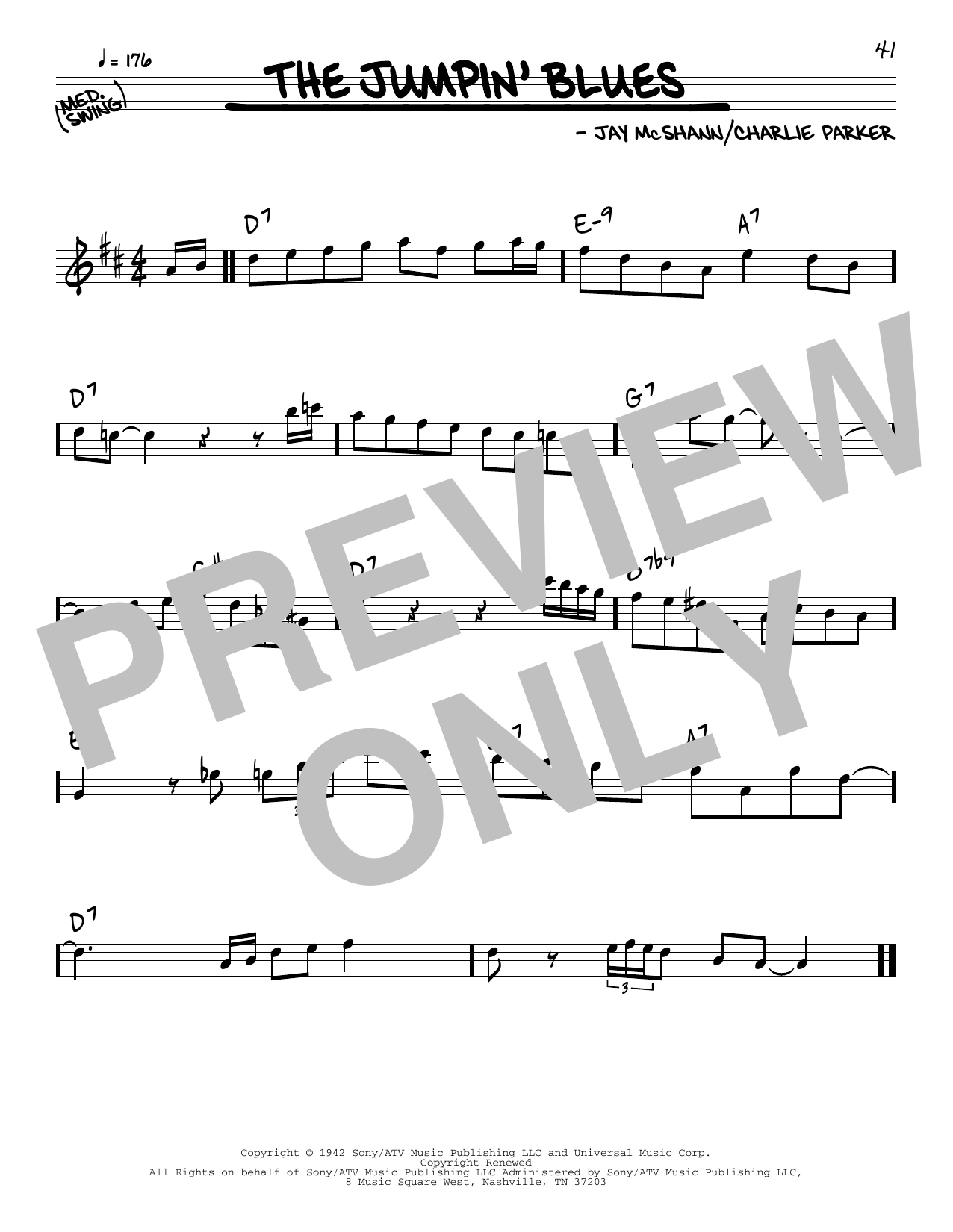 Charlie Parker The Jumpin' Blues sheet music notes and chords arranged for Real Book – Melody & Chords