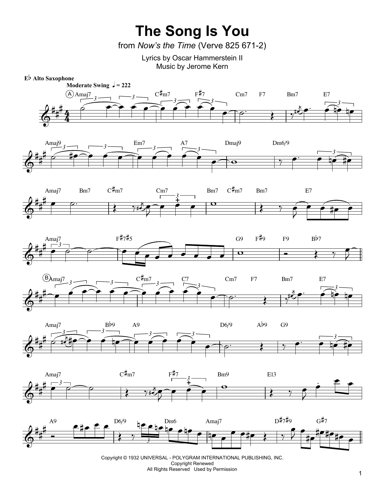 Charlie Parker The Song Is You sheet music notes and chords arranged for Alto Sax Transcription
