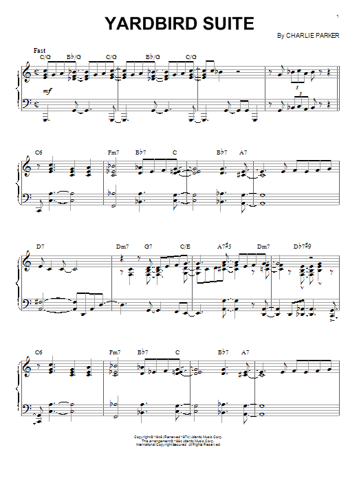Charlie Parker Yardbird Suite (arr. Brent Edstrom) sheet music notes and chords arranged for Piano Solo