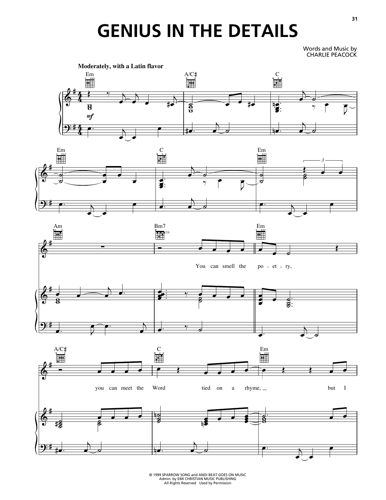 Charlie Peacock Genius In The Details sheet music notes and chords arranged for Piano, Vocal & Guitar Chords (Right-Hand Melody)