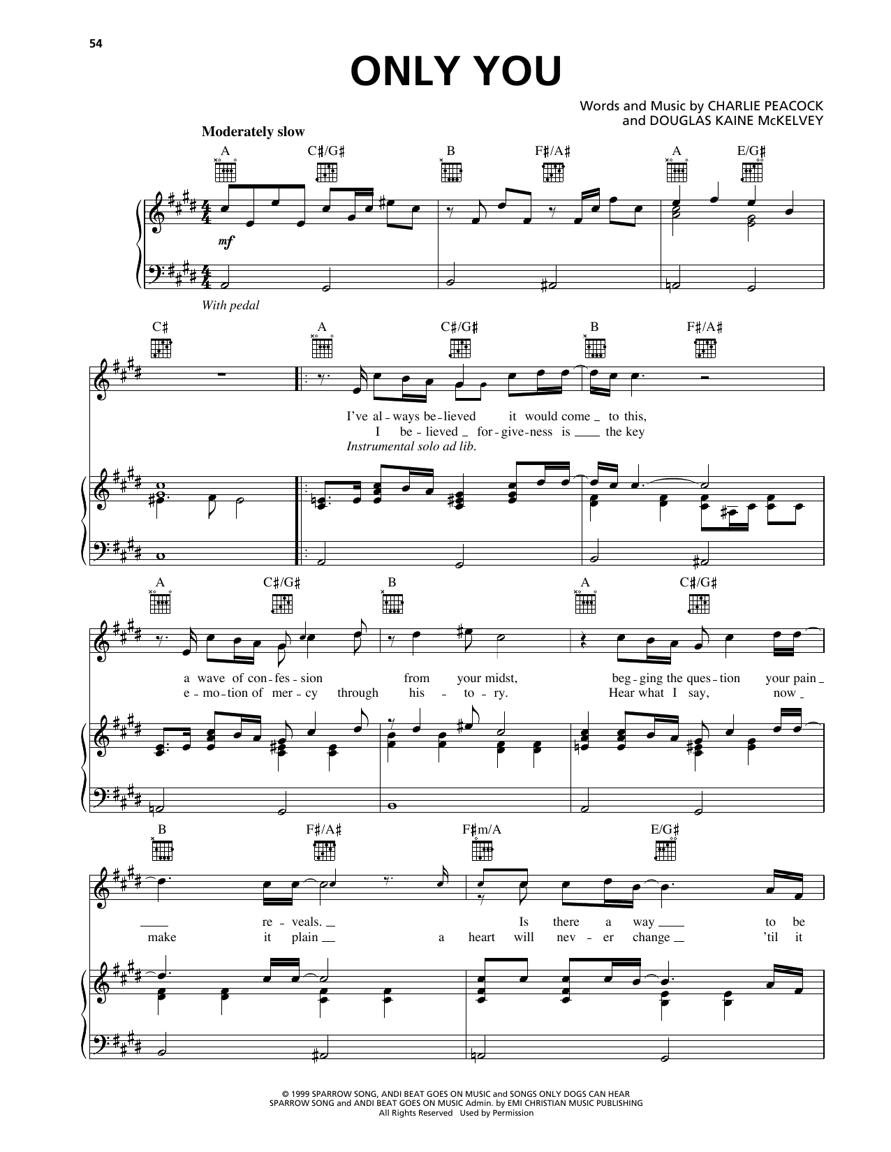 Charlie Peacock Only You sheet music notes and chords arranged for Piano, Vocal & Guitar Chords (Right-Hand Melody)