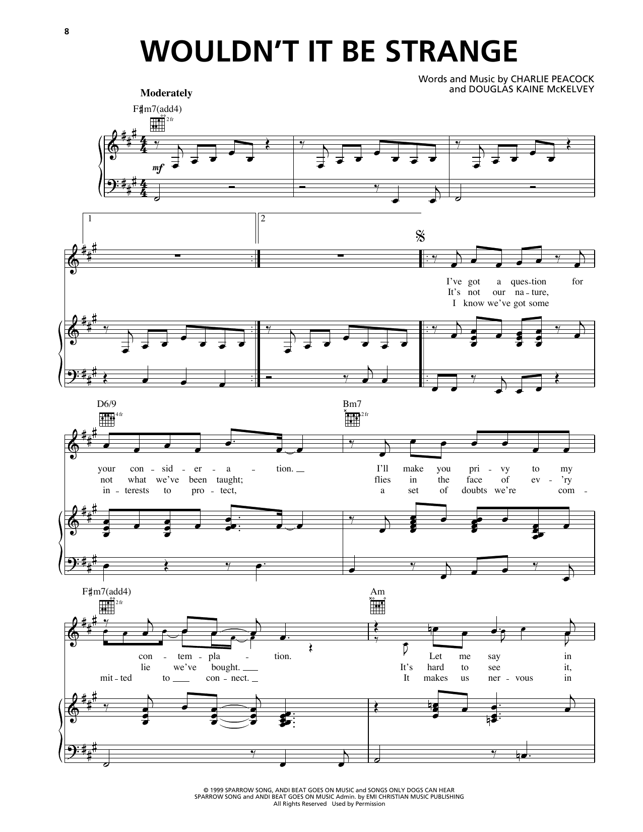 Charlie Peacock Wouldn't It Be Strange sheet music notes and chords arranged for Piano, Vocal & Guitar Chords (Right-Hand Melody)
