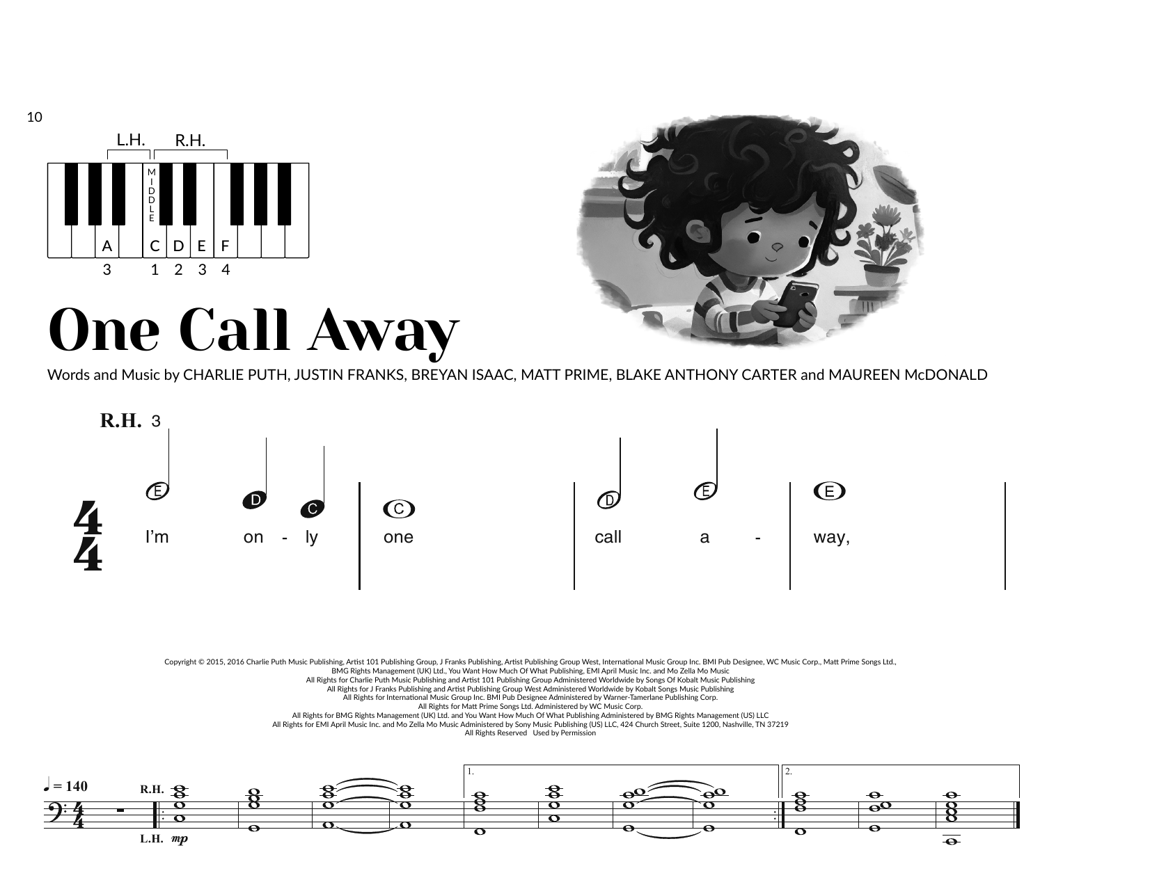 Charlie Puth One Call Away (arr. Brittany McCorriston) sheet music notes and chords arranged for Very Beginner Piano