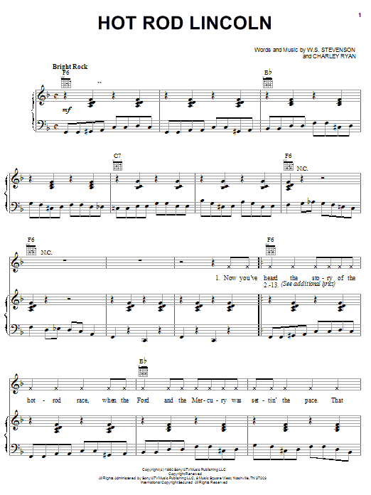 Charlie Ryan Hot Rod Lincoln sheet music notes and chords arranged for Piano, Vocal & Guitar Chords (Right-Hand Melody)