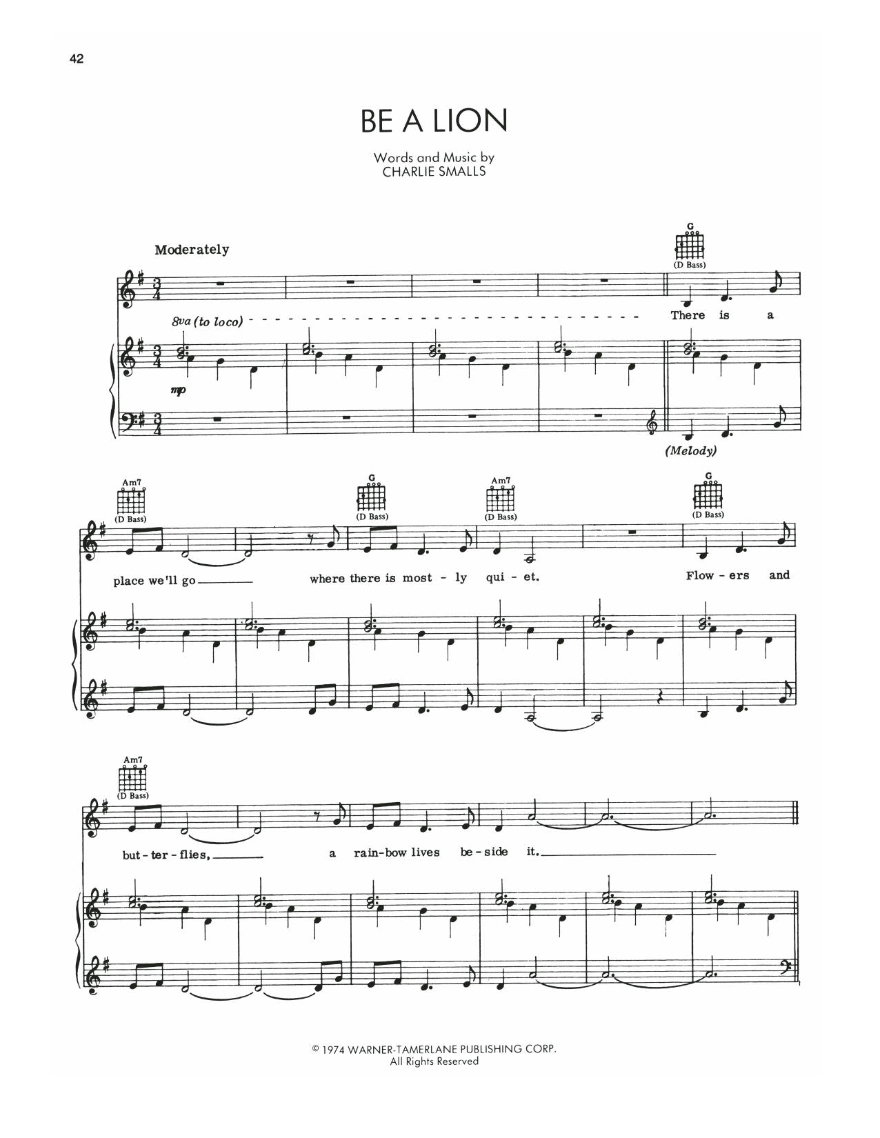 Charlie Smalls Be A Lion (from The Wiz) sheet music notes and chords arranged for Piano, Vocal & Guitar Chords (Right-Hand Melody)
