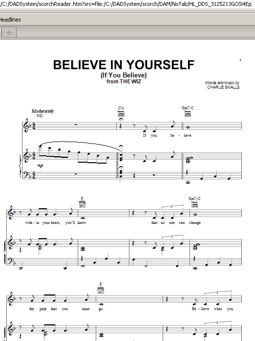 Charlie Smalls Believe In Yourself (If You Believe) sheet music notes and chords arranged for Piano, Vocal & Guitar Chords (Right-Hand Melody)