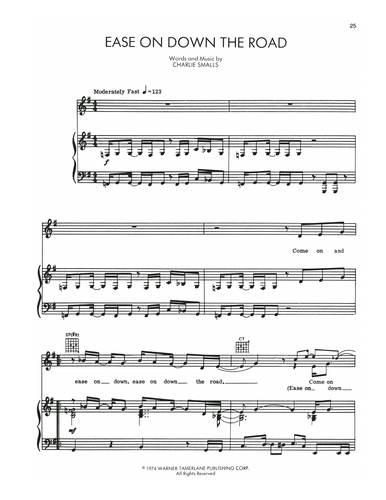 Charlie Smalls Ease On Down The Road (from The Wiz) sheet music notes and chords arranged for Piano, Vocal & Guitar Chords (Right-Hand Melody)