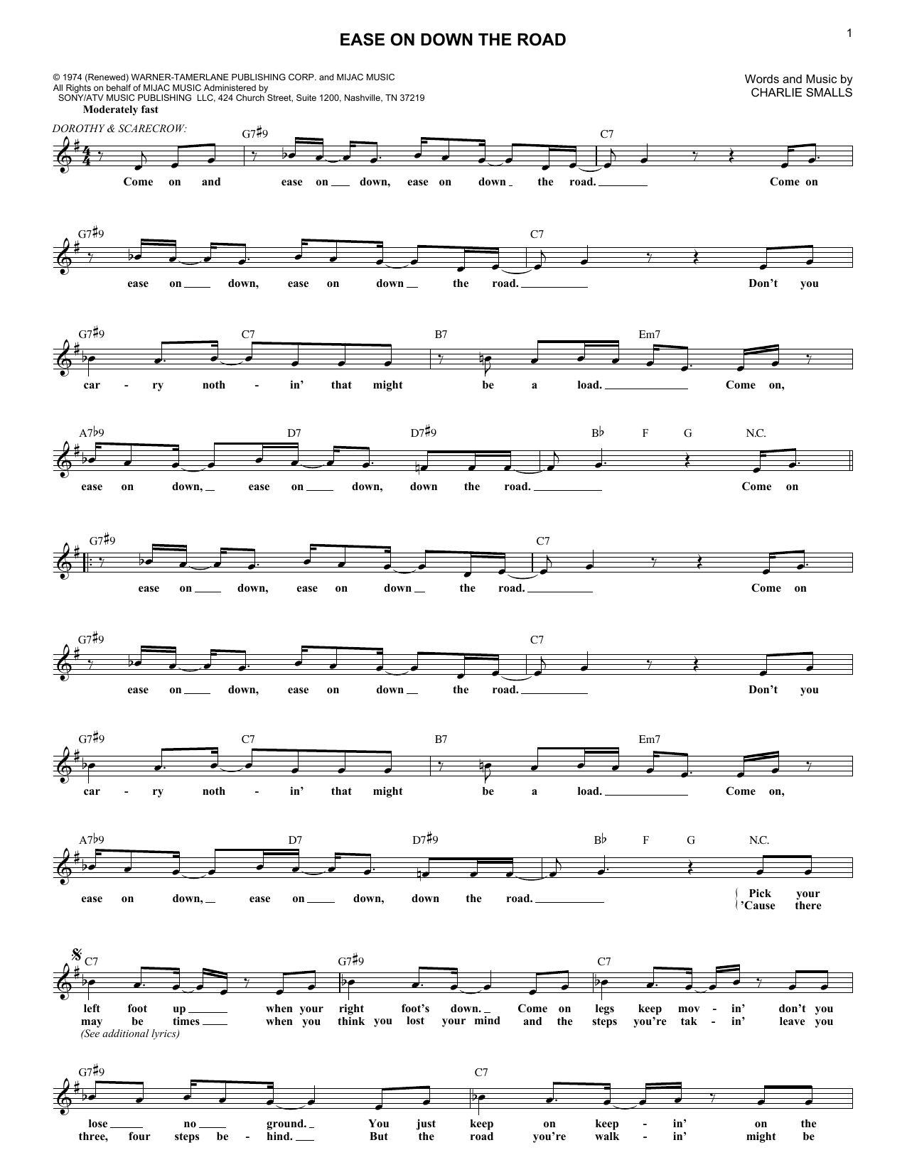 Charlie Smalls Ease On Down The Road sheet music notes and chords arranged for Real Book – Melody & Chords