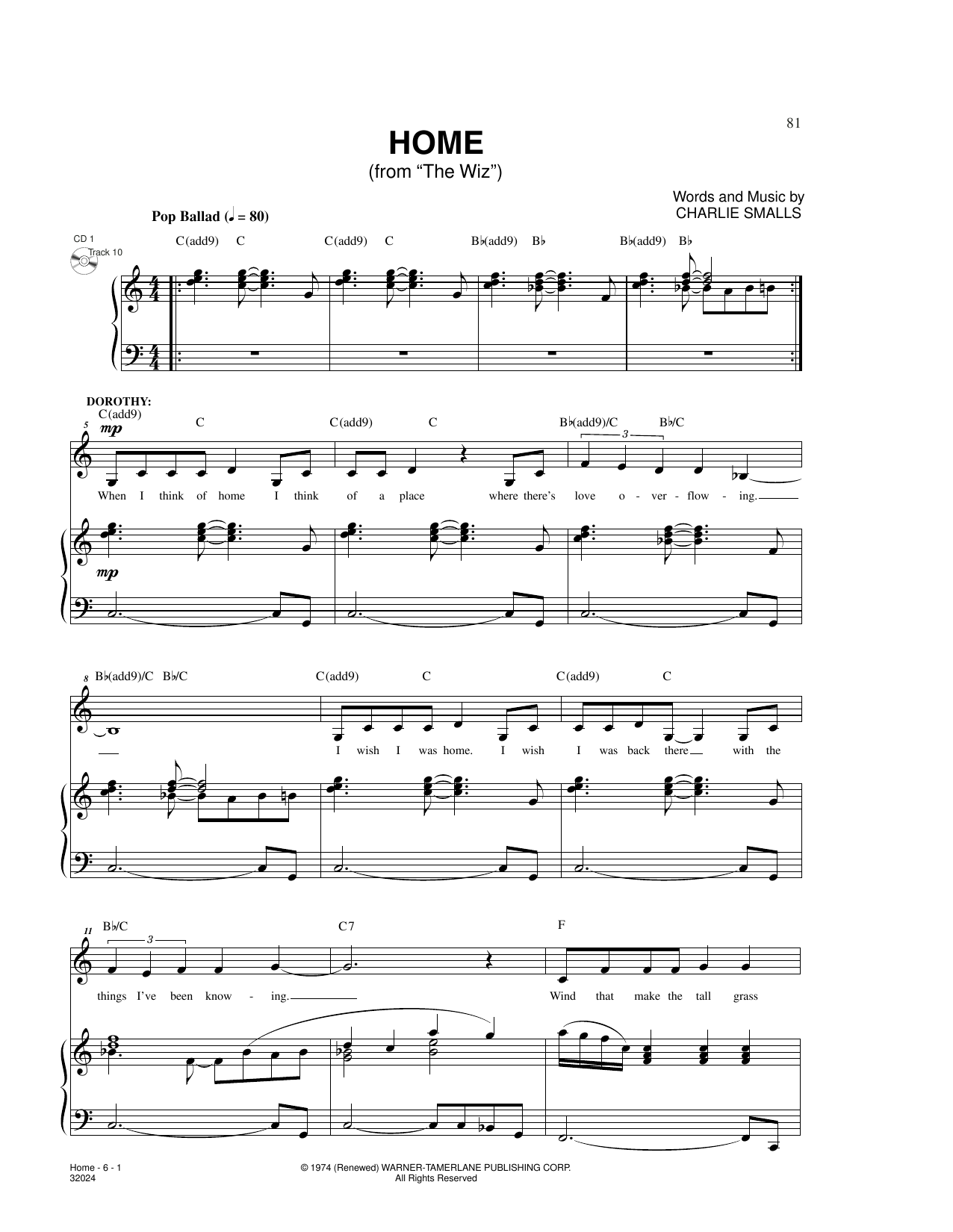 Charlie Smalls Home (from The Wiz) sheet music notes and chords arranged for Piano & Vocal