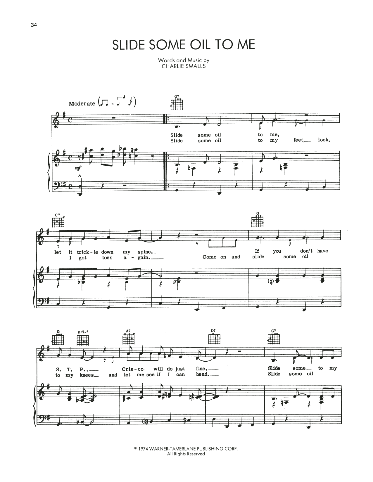 Charlie Smalls Slide Some Oil To Me (from The Wiz) sheet music notes and chords arranged for Piano, Vocal & Guitar Chords (Right-Hand Melody)