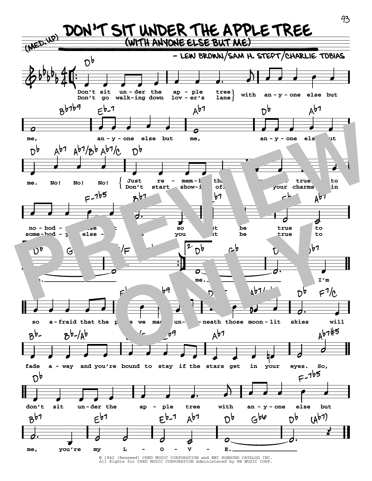 Charlie Tobias Don't Sit Under The Apple Tree (With Anyone Else But Me) (Low Voice) sheet music notes and chords arranged for Real Book – Melody, Lyrics & Chords