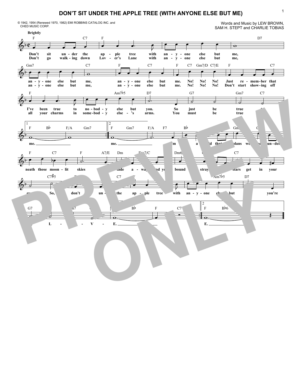 Charlie Tobias Don't Sit Under The Apple Tree (With Anyone Else But Me) sheet music notes and chords arranged for Ukulele