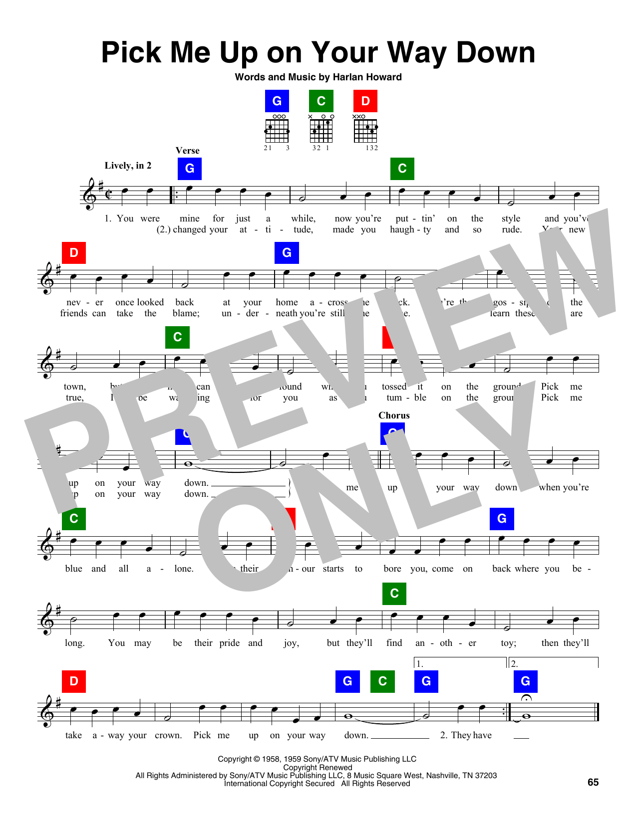Charlie Walker Pick Me Up On Your Way Down sheet music notes and chords arranged for ChordBuddy