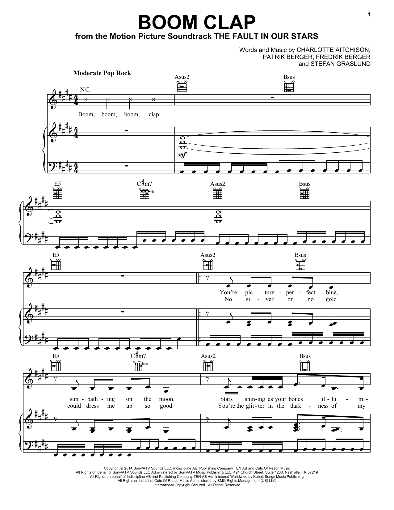 Charlie XCX Boom Clap sheet music notes and chords arranged for Piano, Vocal & Guitar Chords (Right-Hand Melody)