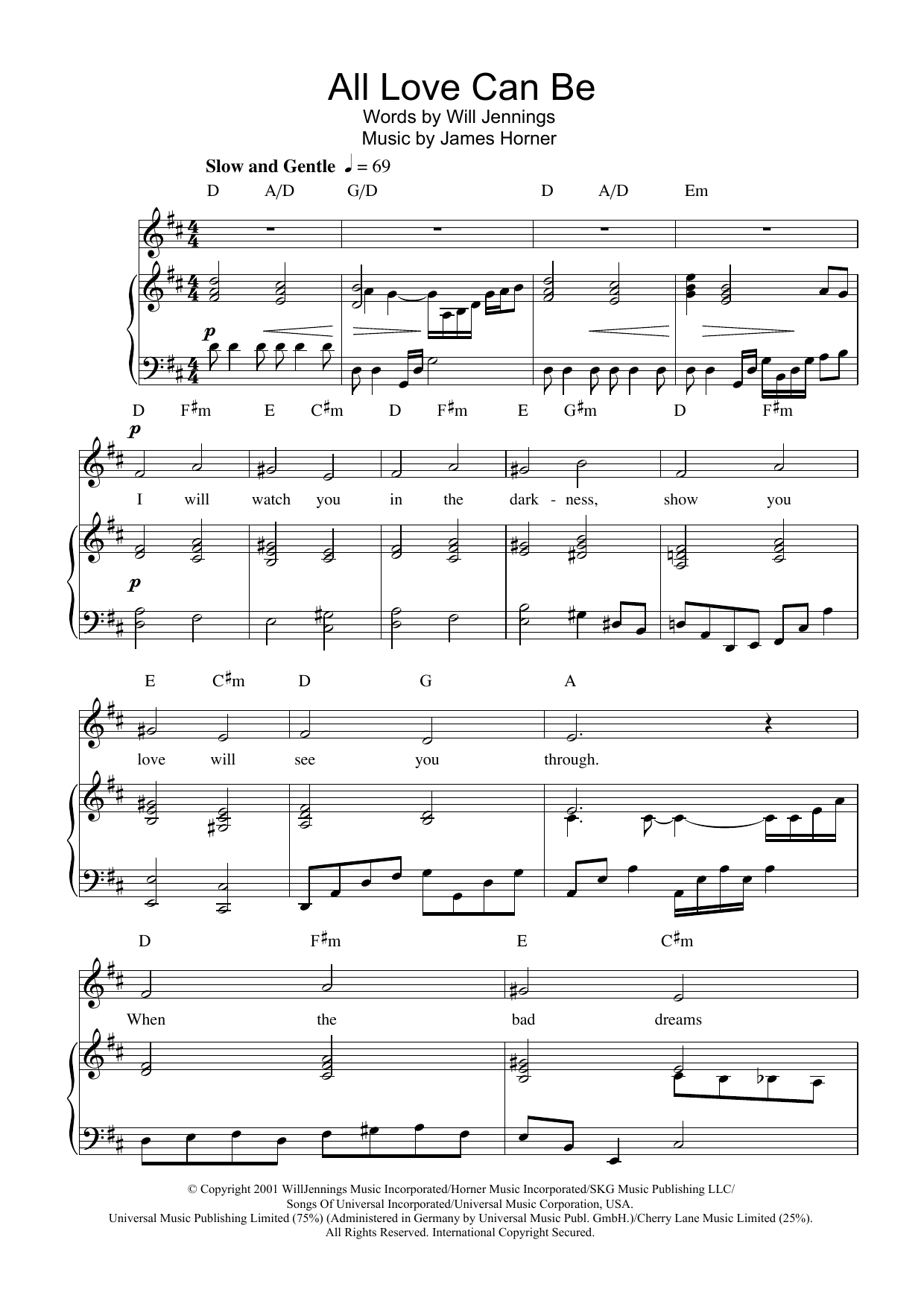 Charlotte Church All Love Can Be (from A Beautiful Mind) sheet music notes and chords arranged for Piano, Vocal & Guitar Chords