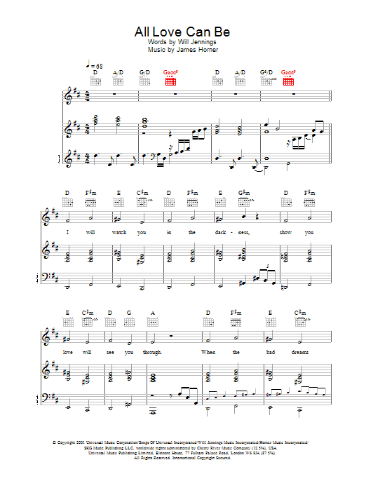 Charlotte Church All Love Can Be sheet music notes and chords arranged for Piano, Vocal & Guitar Chords (Right-Hand Melody)