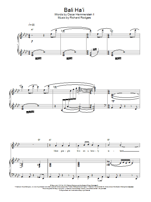Charlotte Church Bali Ha'i sheet music notes and chords arranged for Piano, Vocal & Guitar Chords
