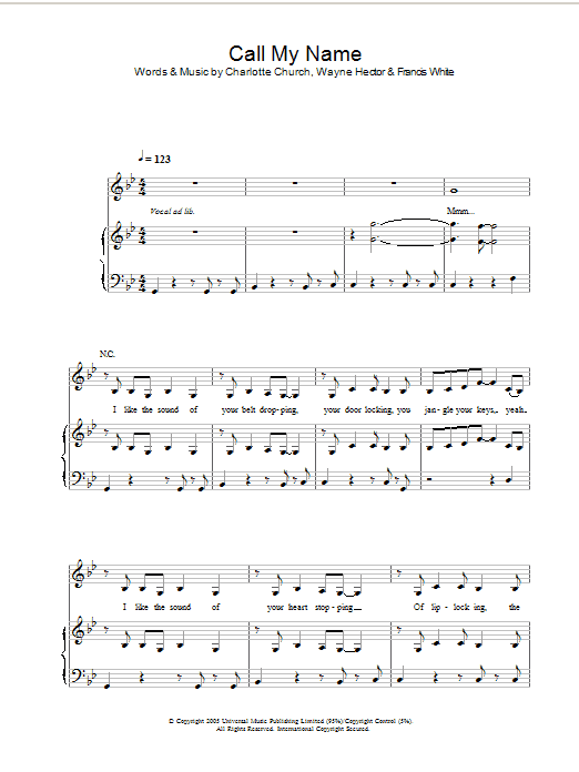 Charlotte Church Call My Name sheet music notes and chords arranged for Piano Chords/Lyrics