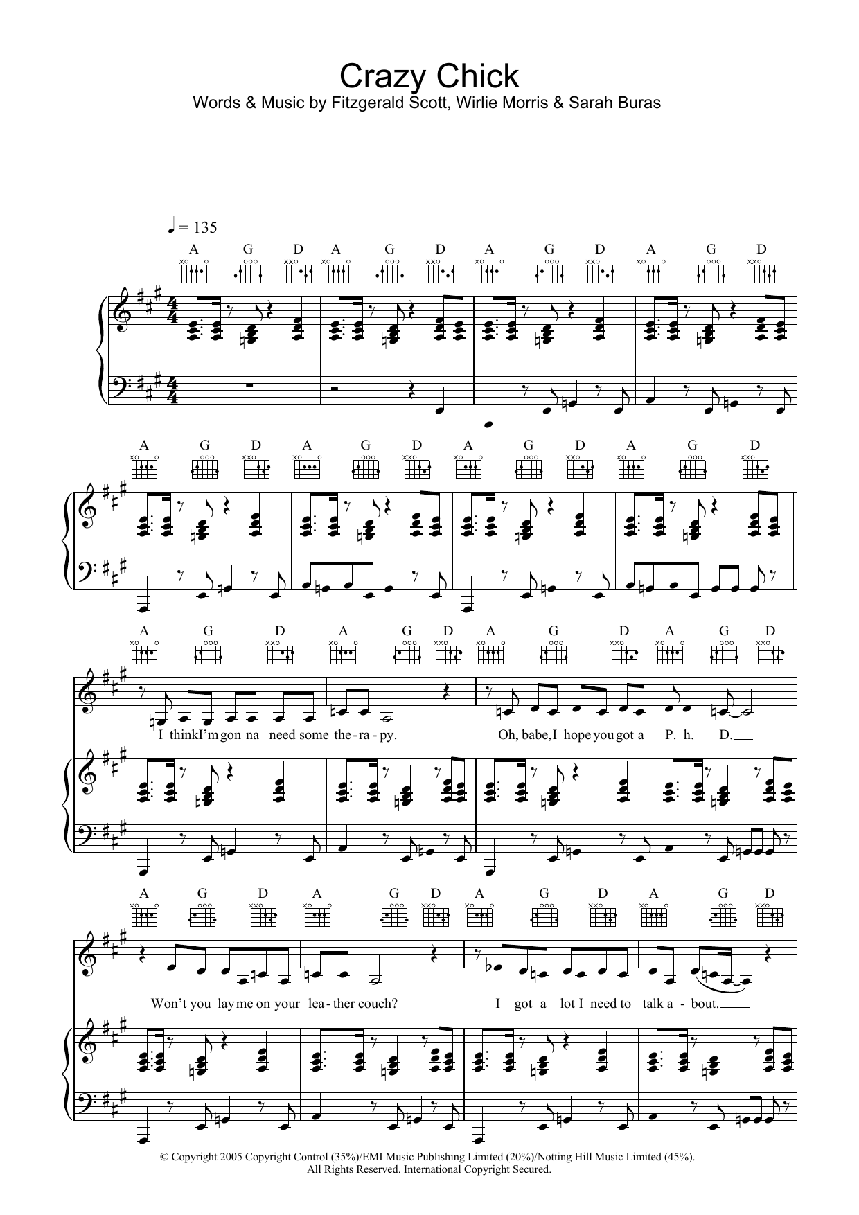 Charlotte Church Crazy Chick sheet music notes and chords arranged for Piano, Vocal & Guitar Chords