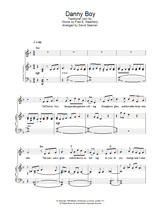 Charlotte Church Danny Boy sheet music notes and chords arranged for Piano, Vocal & Guitar Chords