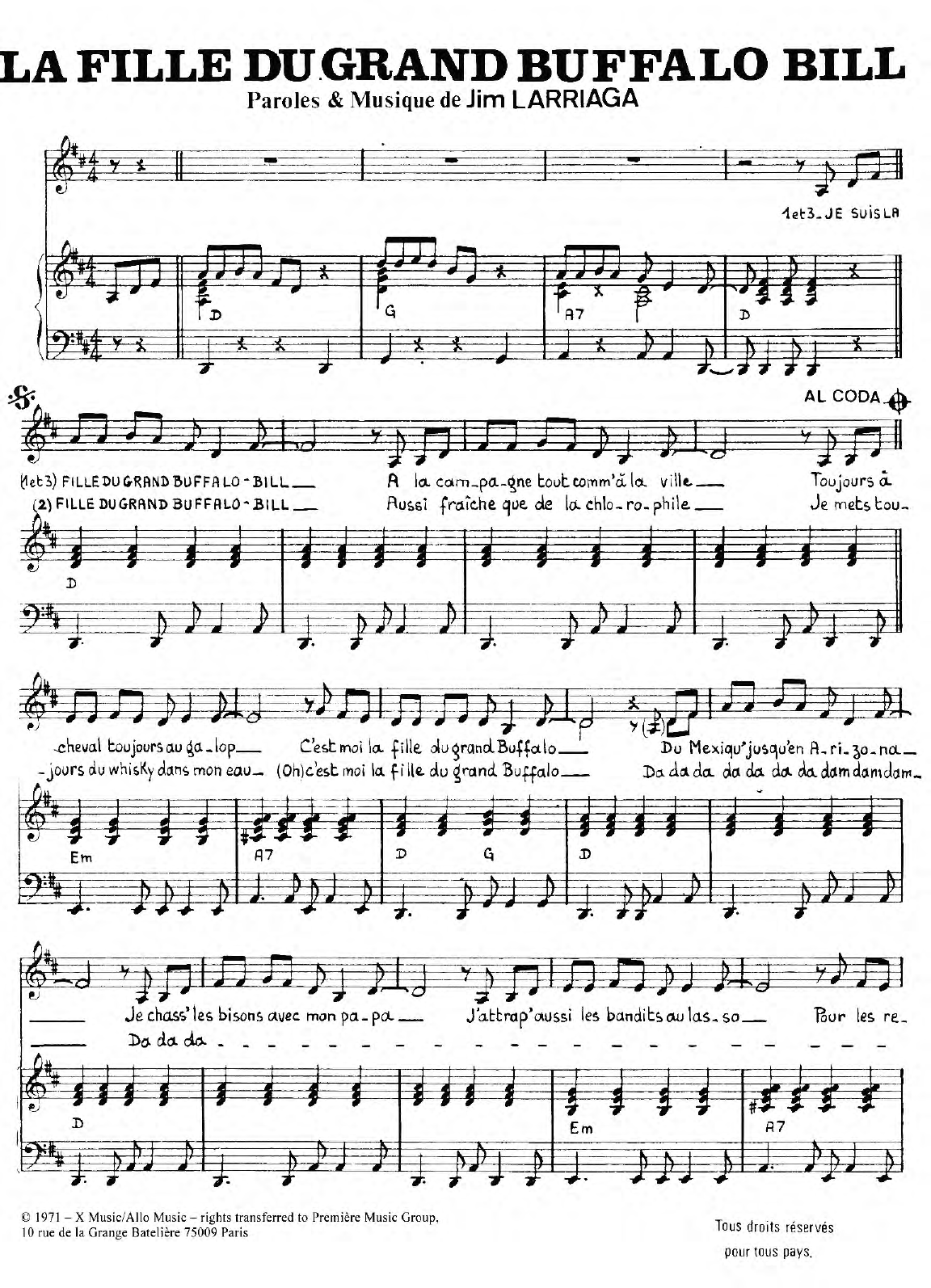 Charlotte Julian Fille du Grand Buffalo Bill sheet music notes and chords arranged for Piano & Vocal
