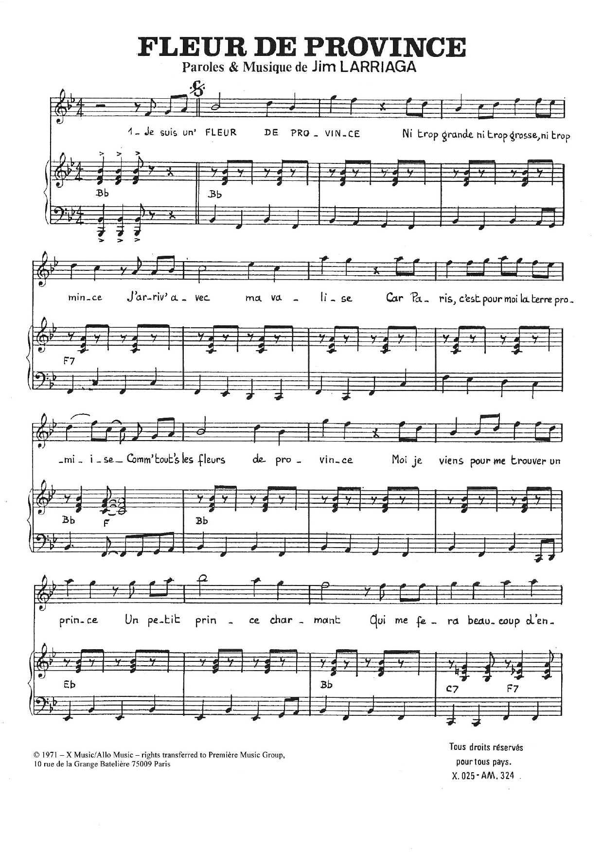 Charlotte Julian Fleur de Province sheet music notes and chords arranged for Piano & Vocal