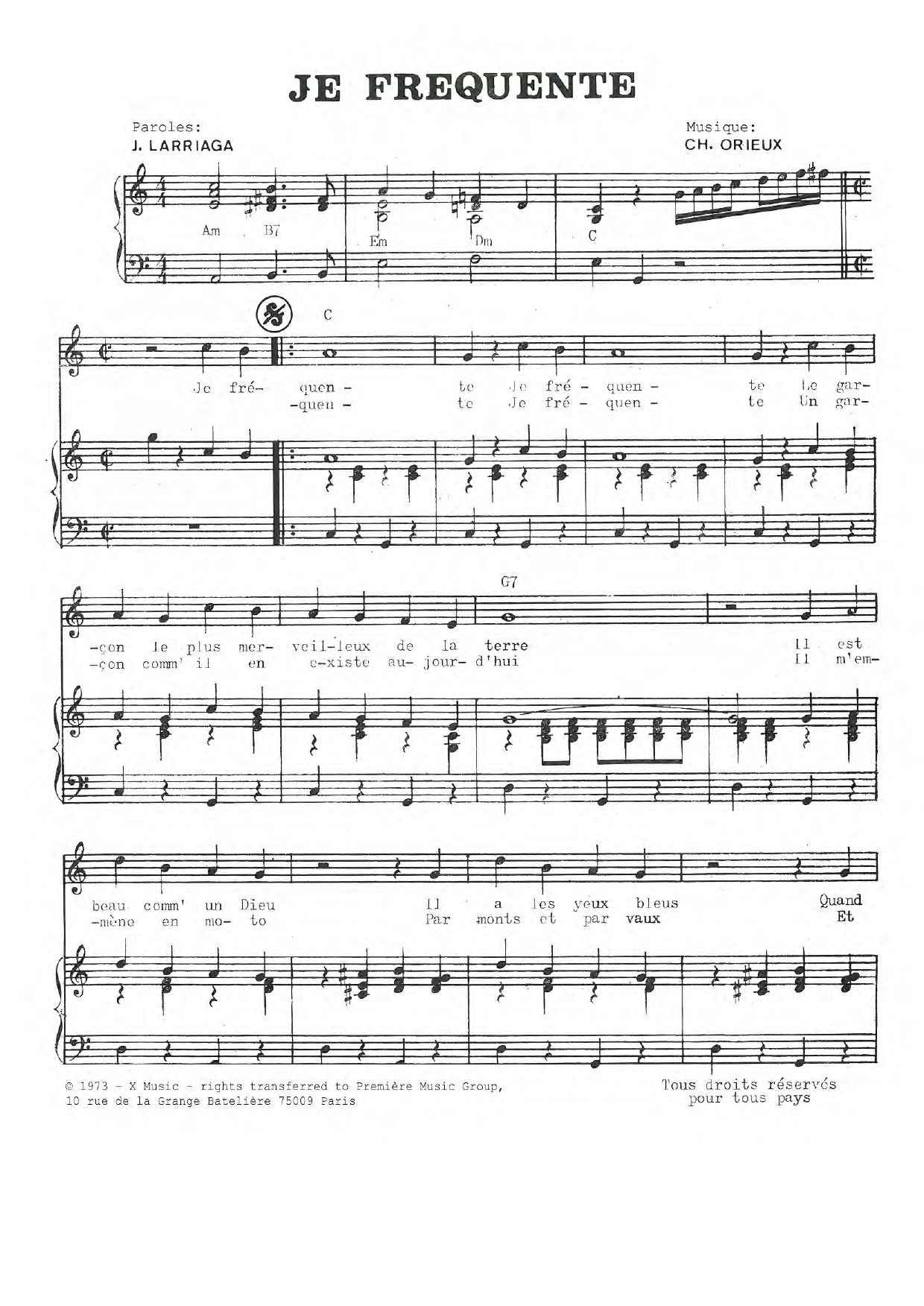 Charlotte Julian Je Frequente sheet music notes and chords arranged for Piano & Vocal