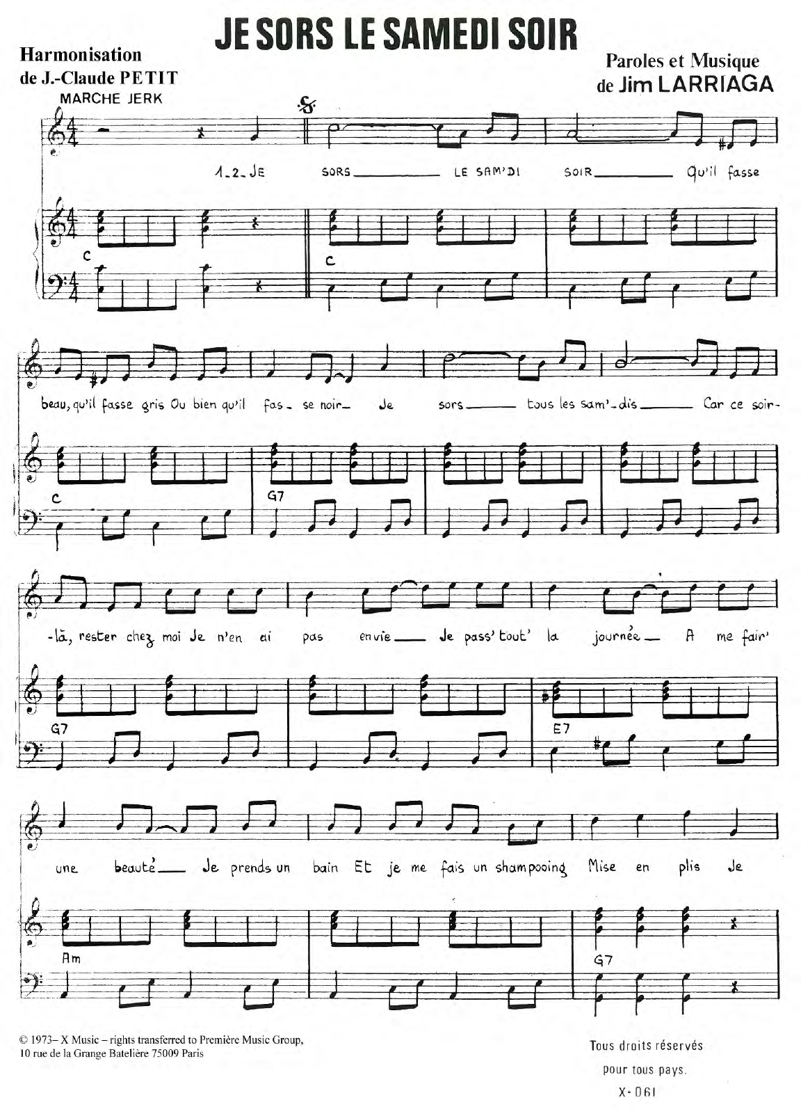 Charlotte Julian Je Sors Le Samedi Soir sheet music notes and chords arranged for Piano & Vocal